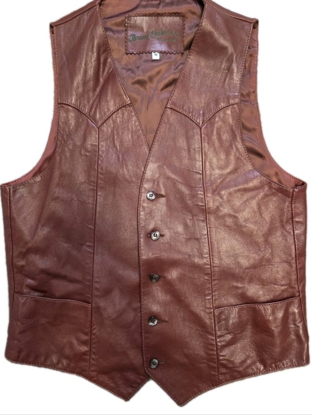 Vintage Beau Geste Leather Vest Men’s Size 40 Brown Western Cowboy Rodeo Concert